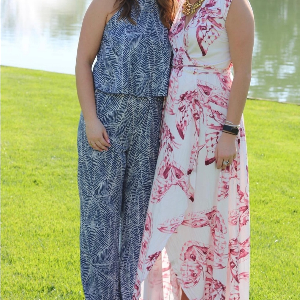 Navy Blue and White Jumpsuit